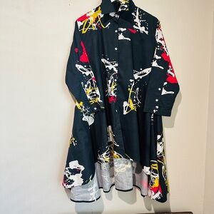 Dilemma Dhun Shroff Art to Wear Pollock Painted Cotton Swing Dress OS